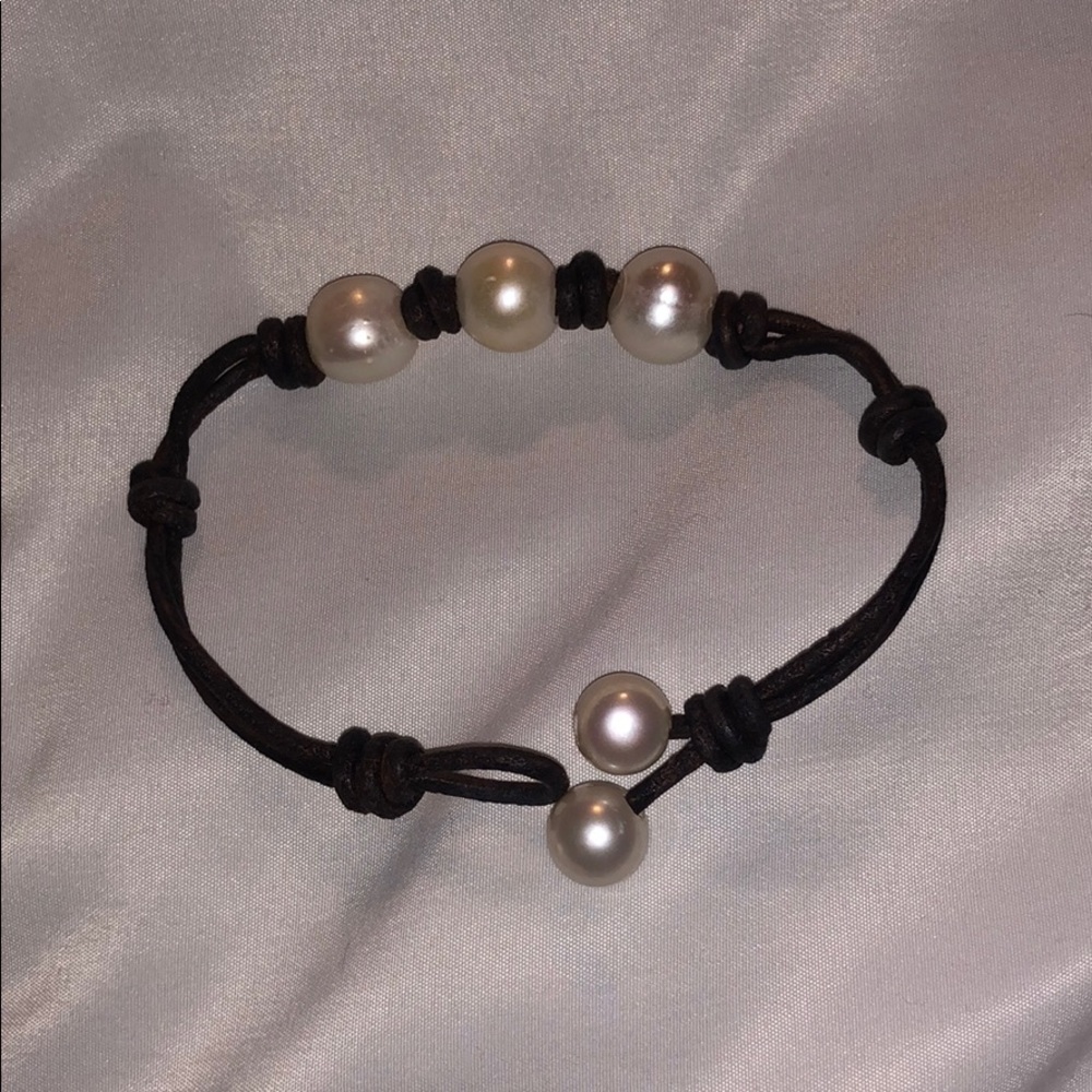 Brown Leather Freshwater Pearl Bracelet